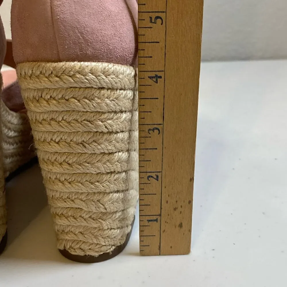 NIB Lisa Vicky Gemi V Dusty Pink Kid Suede 4” Wedge Espadrille Heel Sandal 8.5